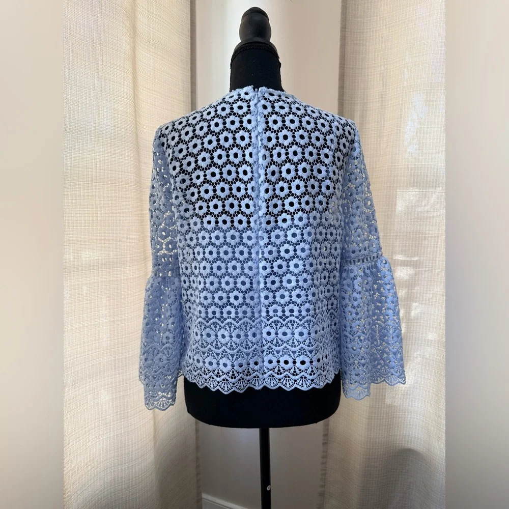 J.Crew Light Blue Daisy Lace 3/4 Bell-sleeve Top Sz 4 Boho Chic Coquette Classic